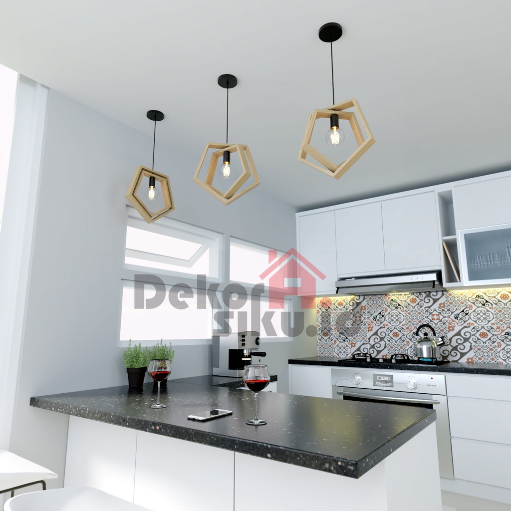 Lampu Gantung Pentagon Segilima Kayu Jati Belanda Dua Lapis Minimalis Supra Industrial Vintage