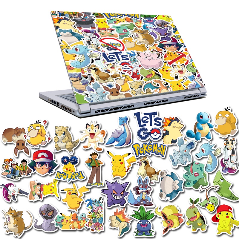 50pcs Stiker Kartun Pokemon Untuk Laptop / Koper / Skateboard / Handphone / Eason / Scrapbook