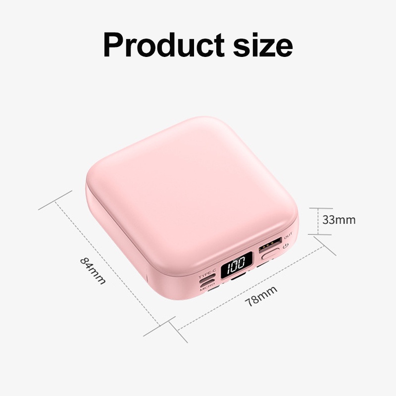 Original100% Powerbank 20000mAh Built-in 3 Cables 3.1A Fast Charging With Beauty Mirror