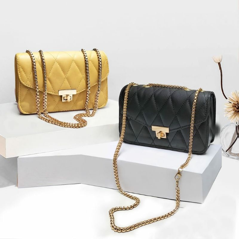 Tas Selempang Cewek Kekinian Sling Bag Wanita Elegan Tas Selempang Cewek Tali Rantai Gold Nickel Sho
