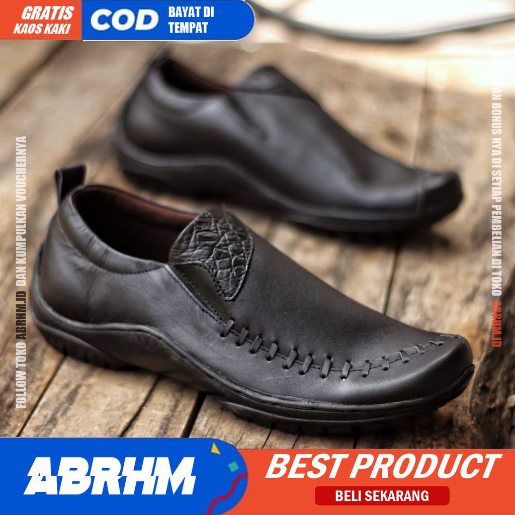 ABRHM x DEJA Sepatu Formal Kulit Asli Casual Slip On Kasual Pria Kerja Kantor Kondangan Slop Anti Slip Original