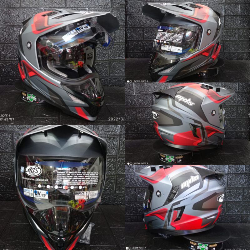 MDS HELM SUPER MOTO ALLGREY MATT RED DOFF ORIGINAL MDS