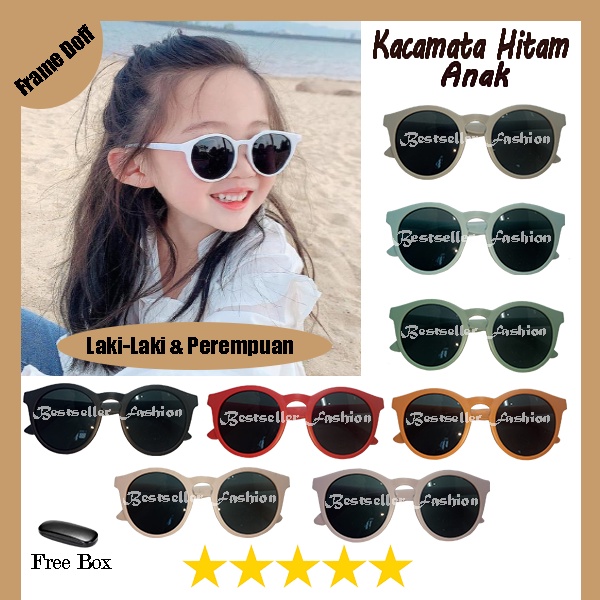 Kacamata Hitam Anak Fashion Kacamata Anak New Trend/Fashion Anak Model Bulat Oval Warna Doff Unisex FREECASE