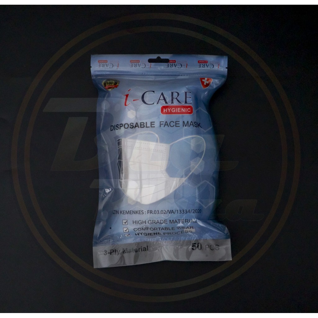 I-Care POUCH Masker Earloop Hygienic 3ply isi 50 pcs Icare Kemenkes - Big Plaza