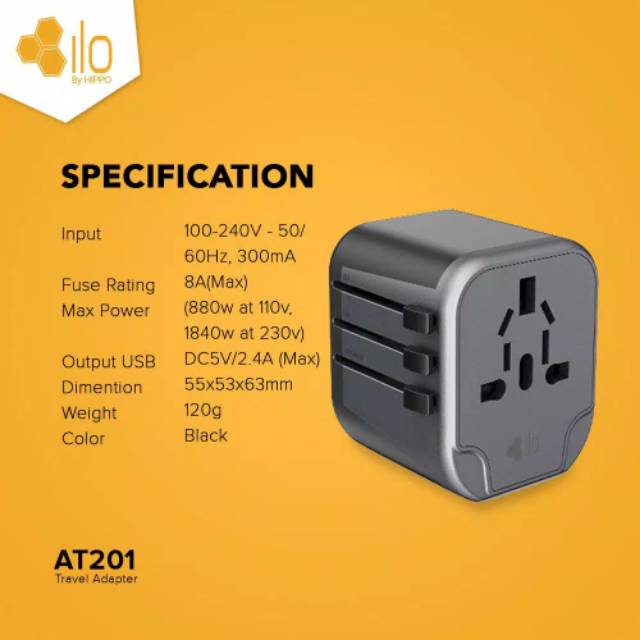 Hippo ILO Adapter Universal Travel At-201 2 USB