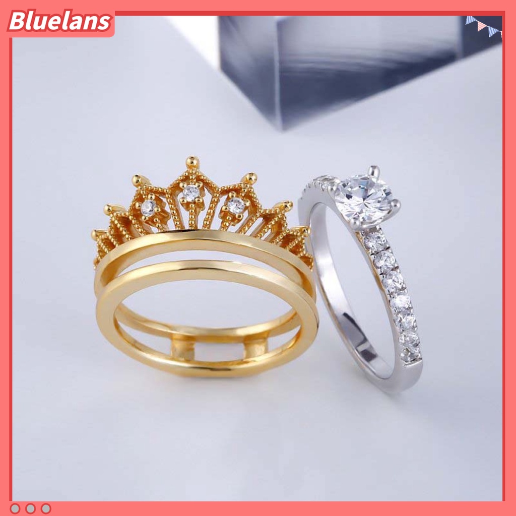 Bluelans Cincin Bentuk Mahkota Aksen Berlian Imitasi Dapat Dilepas Untuk Wanita
