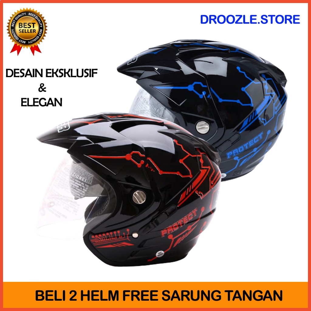 HELM SNI MSR HELMET Impressive Protect Double Visor Hitam Merah Ukuran XL N9C0