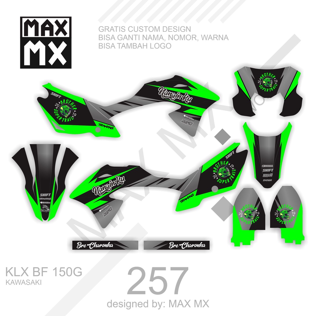 DECAL STIKER MOTOR KLX BF 150 G MOTIF ABU HIJAU SUPER TRAIL