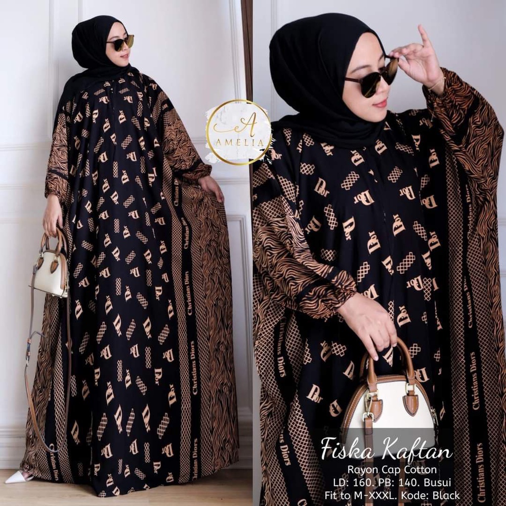 Fiska Kaftan Wanita Rayon Batik Premium Gamis Jumbo Kekinian Dress Bigsize LD 160 cm