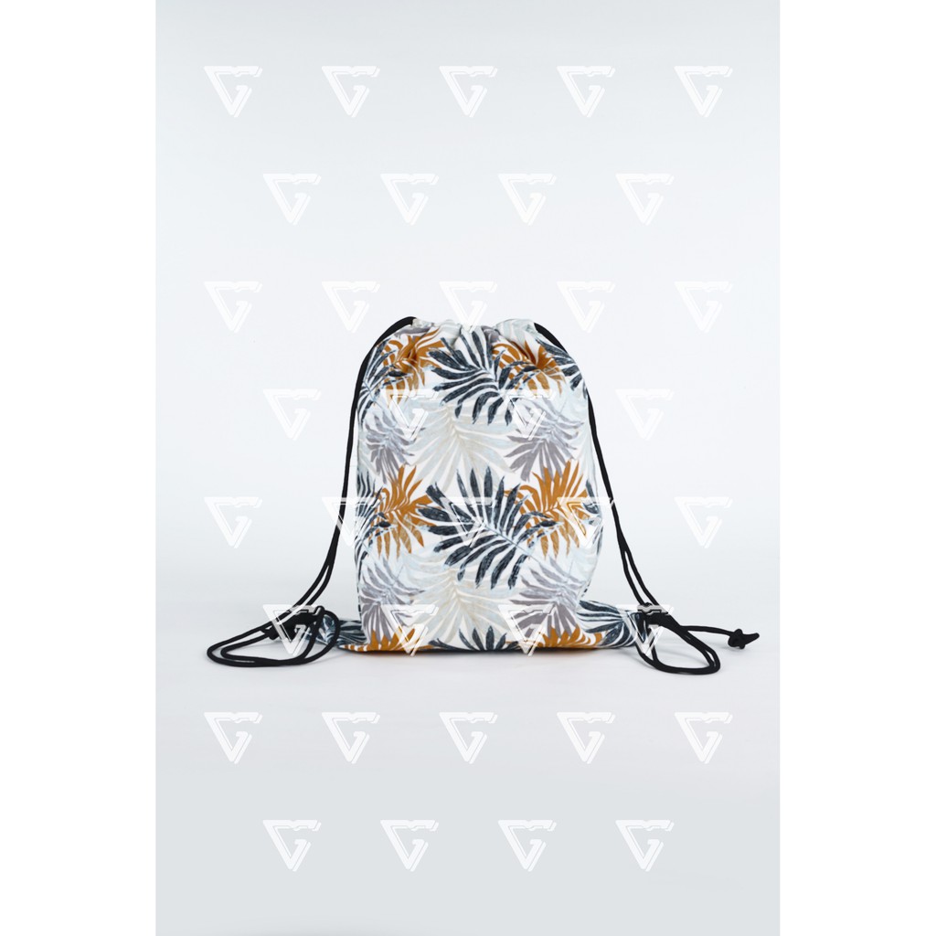 Tas Serut Gymsack Pria Wanita Motif Keren Kanvas Import Korea Palm Hijau