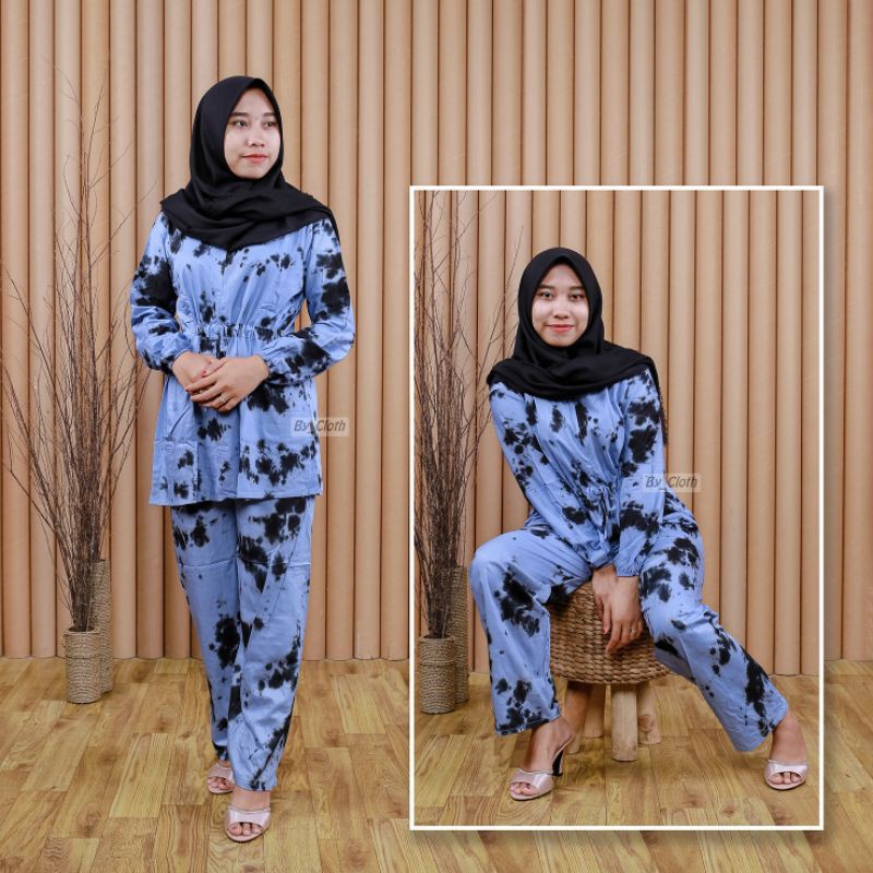 DIALY ONE SET DENA SERUT LENGAN KARET RAYON HALUS | ONE SET TIE DYE | SETELAN BUSUI |