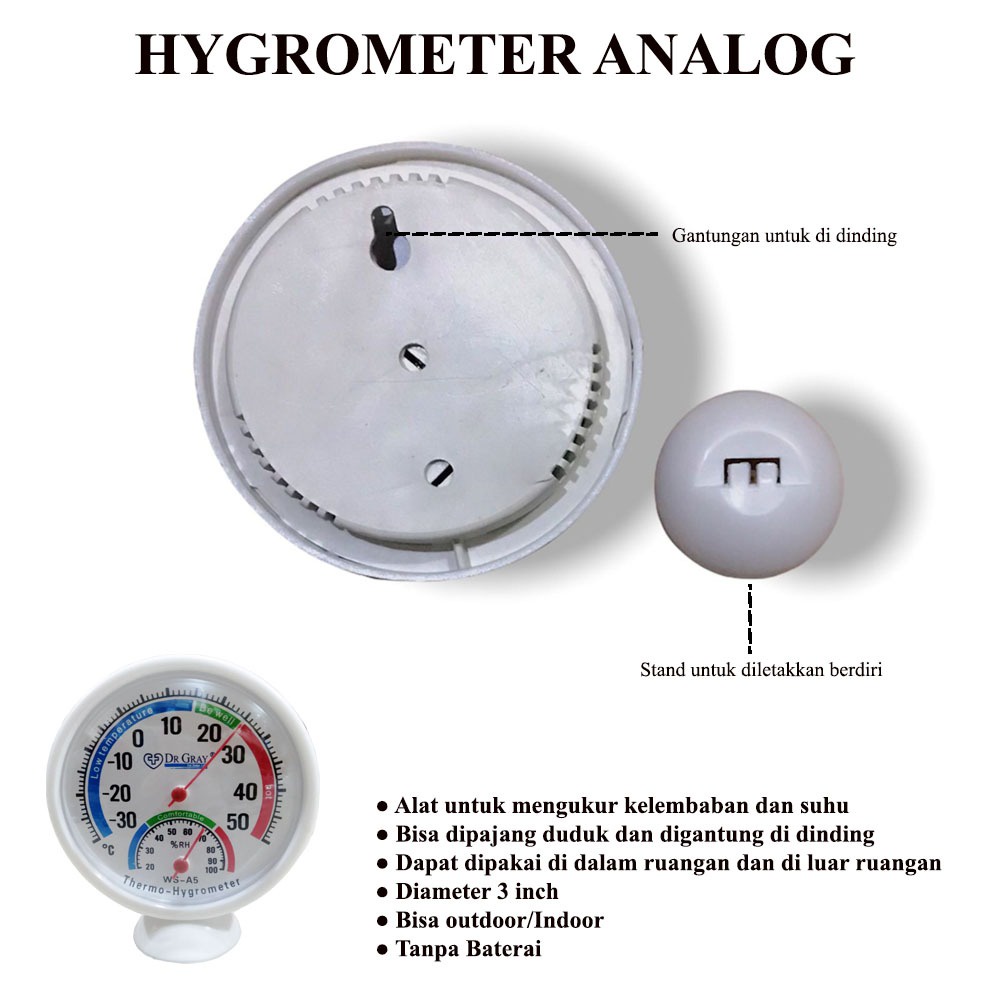 alat ukur suhu kelembaban ruangan hygrometer analog 3 inch DR GRAY