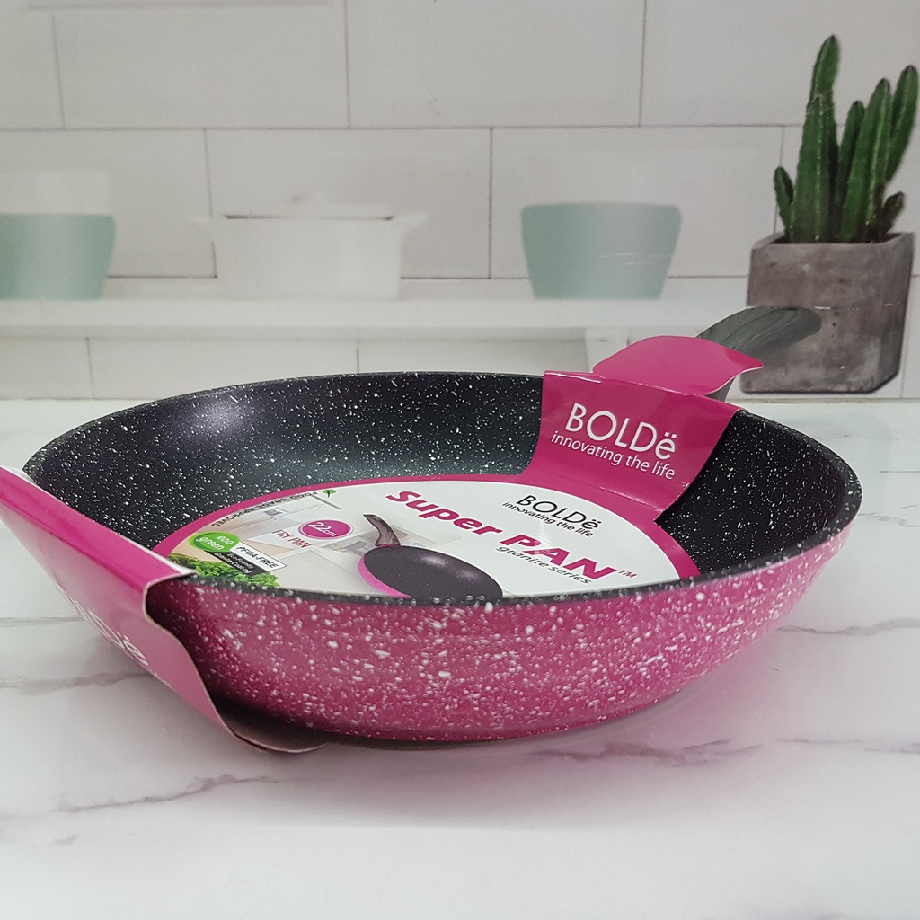 BOLDe Fry Pan Panci Goreng Keramik Bergagang Warna Krim Black Pink 22 cm