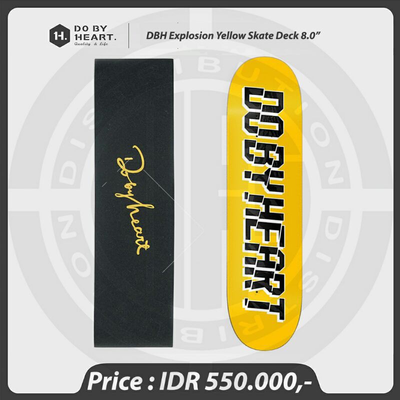 DO BY HEART Explosion Yellow Skateboard Deck 8.0" (Free Griptape)