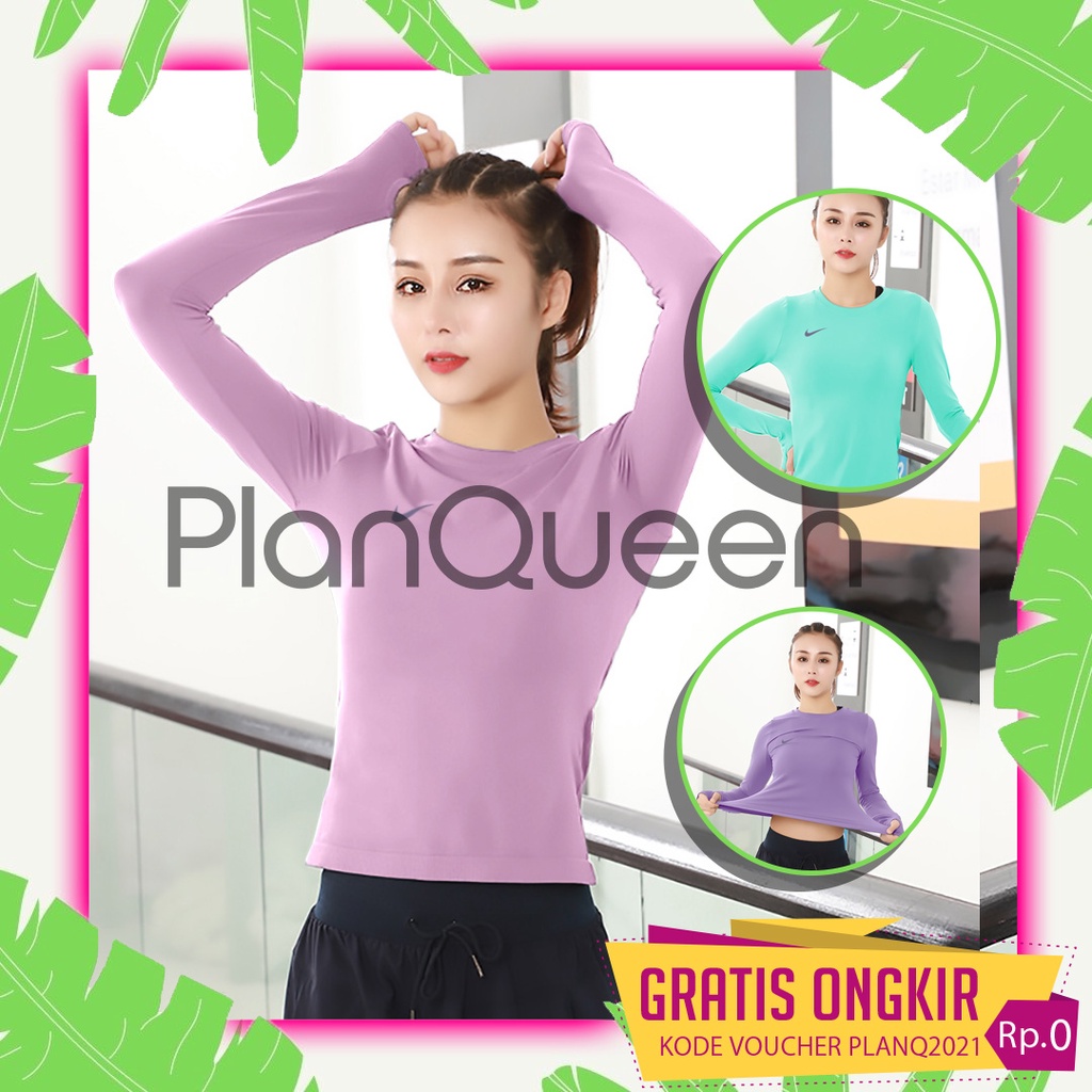 Atasan Olahraga Wanita Hijab Lengan Panjang Modis Baju Sport Korea Kaos Cewek Olahraga Gym Zumba Aer