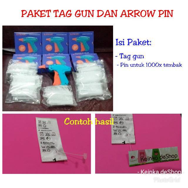 Paket pistol alat tembak bandrol label harga TAG GUN+isi