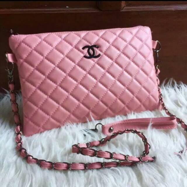 Tas Wanita Clutch Chanel Shoulder Bag Untuk Jalan Jalan Kerja Kuliah Warna Pink