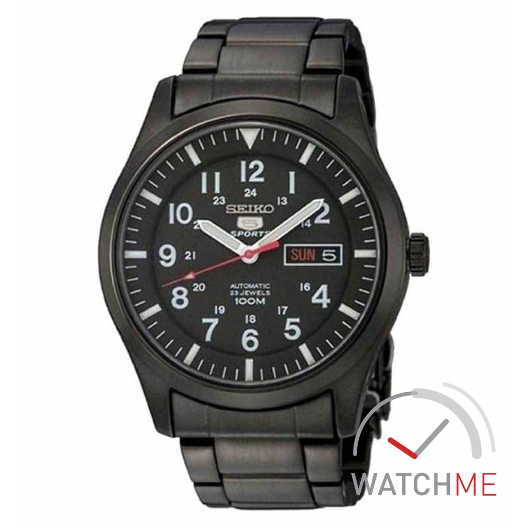 Jam Tangan Seiko 5 SNZG17K1 Automatic Black Dial 100m Black Stainless Steel Original Bergaransi