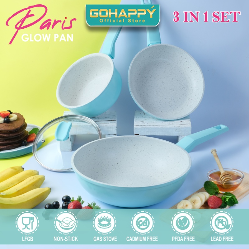 PANCI PARIS Glowpan milk fry wok pan popular set - Wajan Penggorengan Gohappy Glow pan