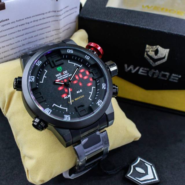 Jam Tangan Sport Pria Weide WH 2309 Original Dual time Water Resistant Black