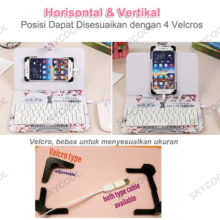 3 In1 Ponsel Keyboard Mouse Set Kabel Tipe-C Micro USB Kulit Cover Stand Holder untuk Bermain Game Huawei Xiaomi Vivo Oppo