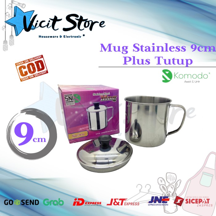 Mug Kopi Stainless 9cm Plus Tutup Merk Komodo/Ganom 9cm