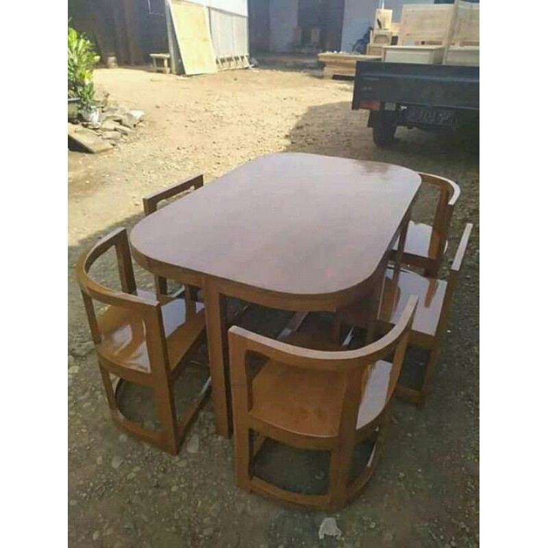 meja makan oval minimalis 6 kursi