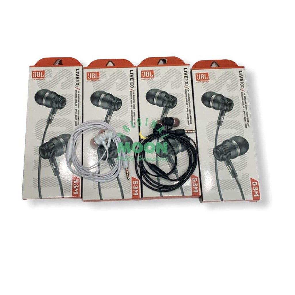 Headset Handfree Earphone brand jbl live 100 Stereo MEGA BASS 53M