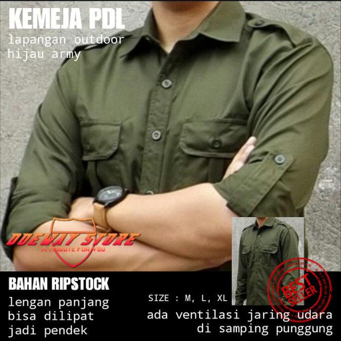 Kemeja Hijau Army Pdl Lapangan Cargo Outdoor Adventure