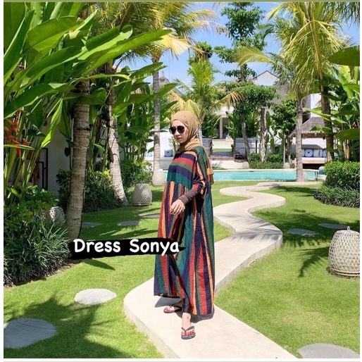 ALFAZZA Dress Sonya Midi Rayon Premium Salur Hits Kekinian