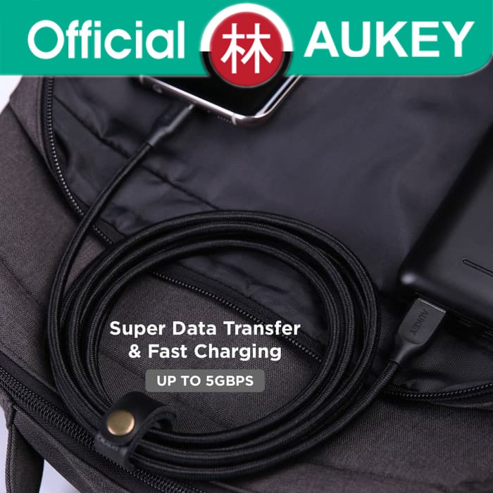 Aukey CB-AC2 Braided Nylon Data Cable USB 3.1 Gen 1 To Type-C 2m