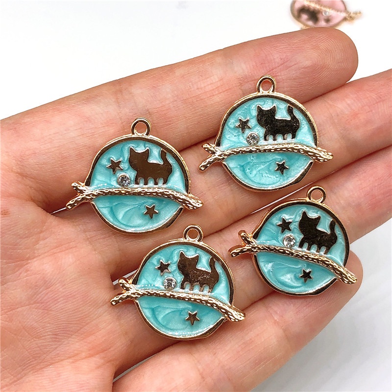 4pcs Gantungan Kunci Enamel Bentuk Kucing Bahan Alloy Untuk Wanita Charms