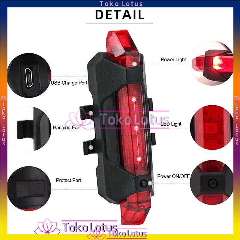 【BISA COD】Lampu Belakang Sepeda LED USB Rechargeable Anti Air untuk Peringatan Bonus Kabel cash