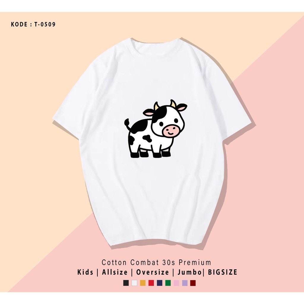 T-SHIRT / KAOS DEWASA UNISEX COW CUTE / HARGA TERMURAH / BAHAN KATUN / TERMURAH BAJU SANTAI