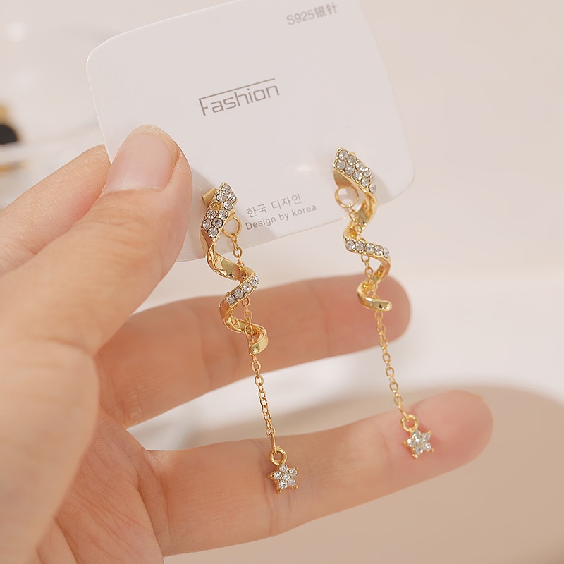 Sterling silver jarum Korea twisted rumbai bintang elegan murah hati anting-anting online influencer