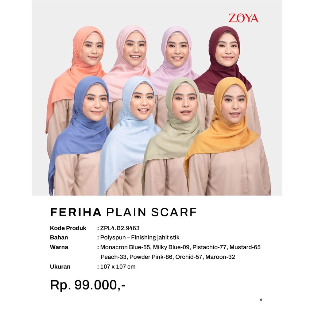 Zoya Hijab Feriha Plain Scraf Segiempat Polos