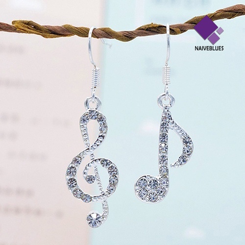 Naiveblue &gt; Anting Kait Gantung Bentuk Not Musik Warna Silver Untuk Wanita