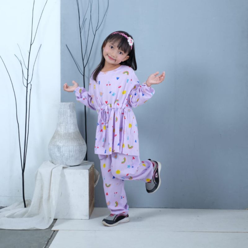 Setelan pajamas motif Setelan baju anak perempuan setelan rayon one set anak setcel rayon anak part 4