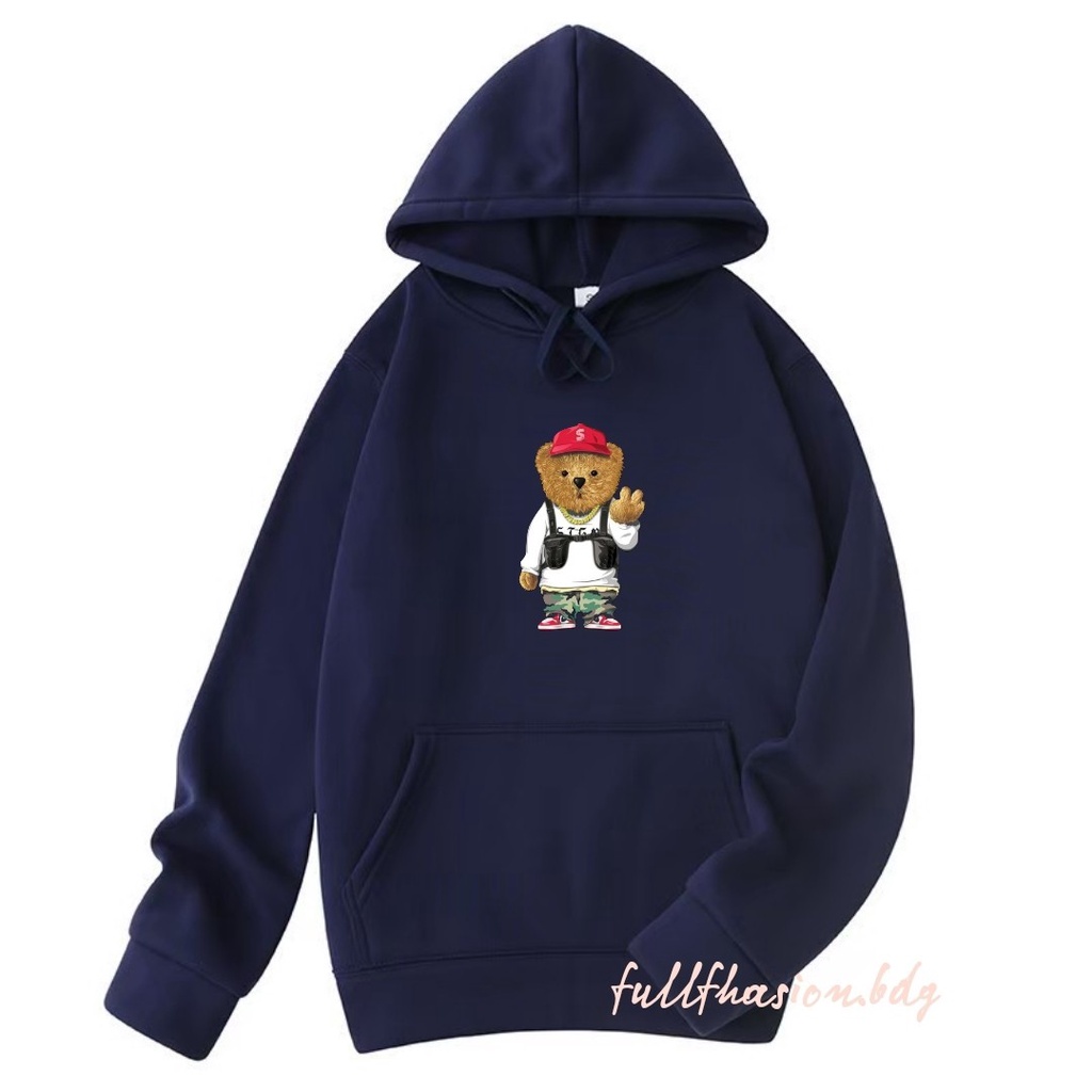 Pullover Hoodie bear cammo pria wanita Katun Fleece Hitam - BlackTeddy size M L XL