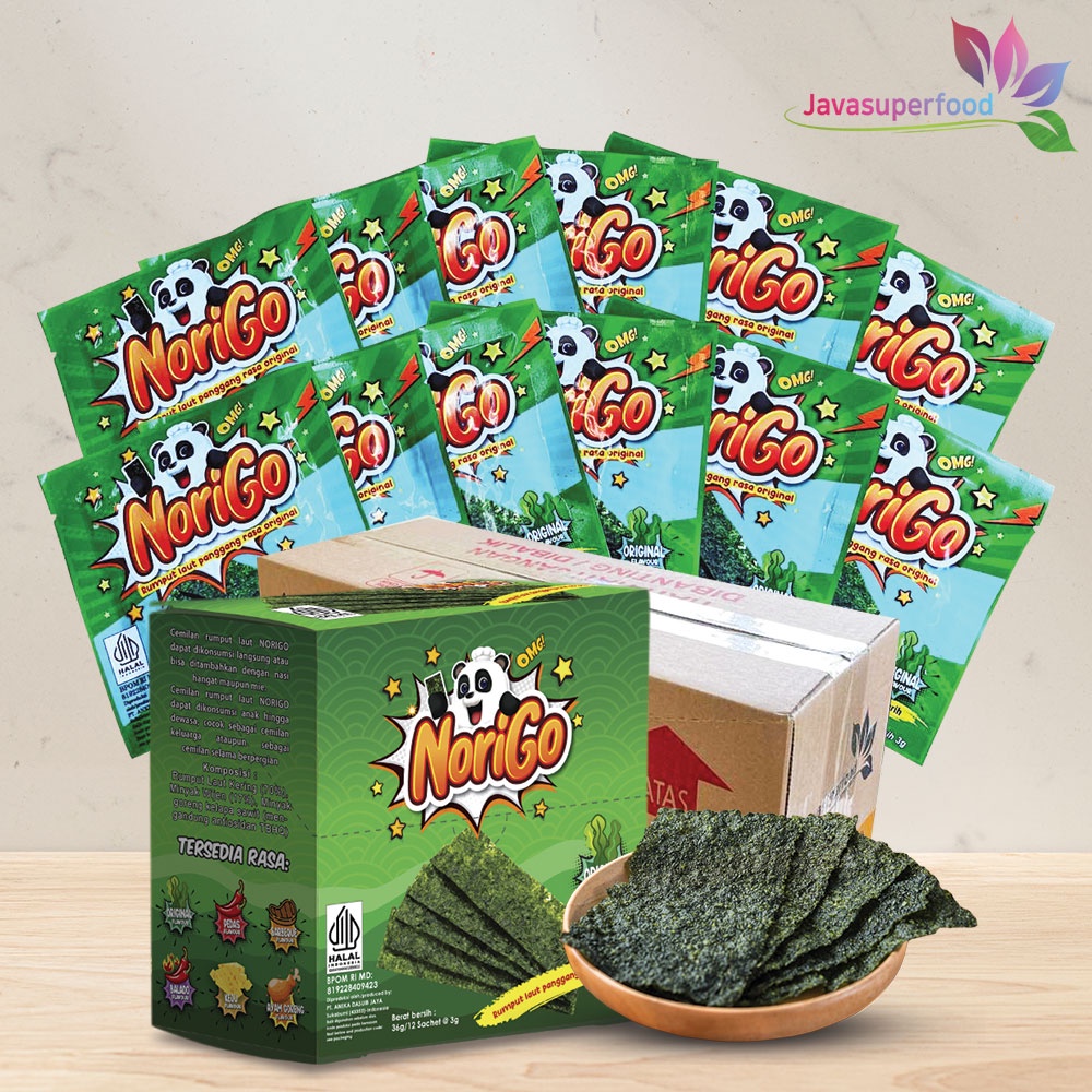 (BELI 1 DUS FREE 10 PCS)  Norigo Nori Original Sachet Seaweed Snack 3g Rumput Laut Halal Original