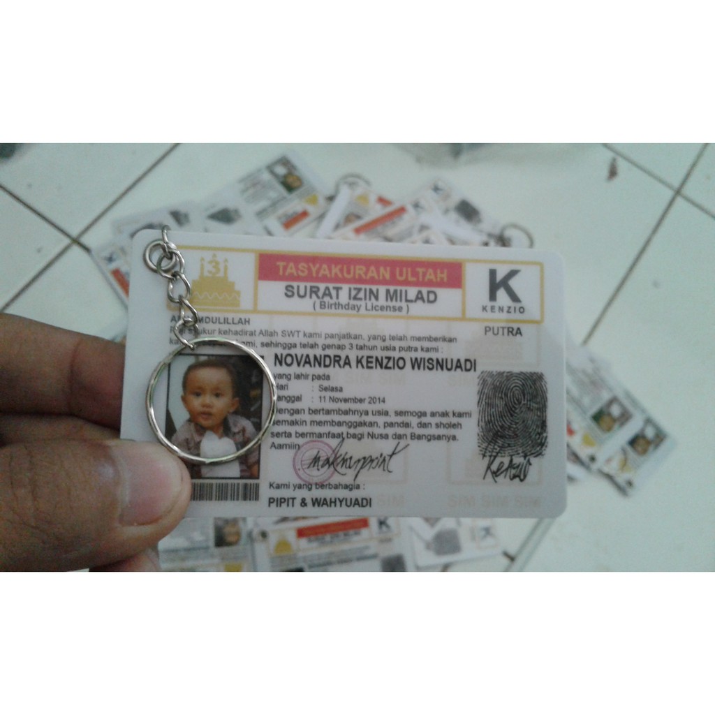 Kartu Ucapan Aqiqah/Ultah Unik Gantungan Kunci model SIM bahan PVC