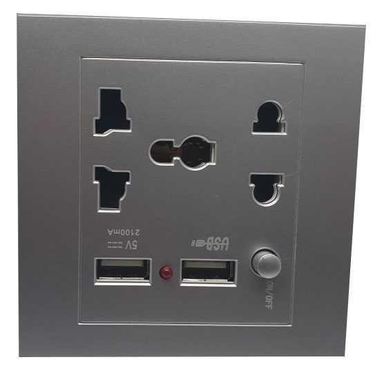 Taffware Stop Kontak Universal UK EU US 2 Port USB On Off Switch LC-19 ( Al-Yusi )