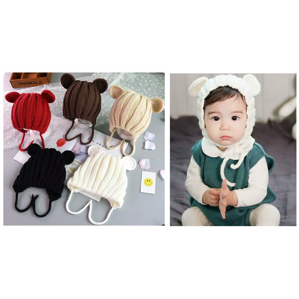 Topi Kupluk Rajut Wol Sheep Korea 6bln - 3 tahun Topi Rajut Domba Baby / Topi Pin Bear Fashion Import VC