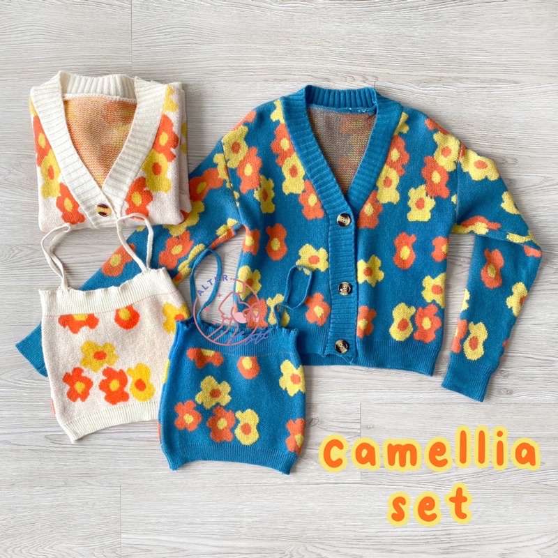 alter.cloth - CAMELLIA SET | Atasan Kardigan Wanita Cardi Korea Tanktop Set Bunga Premium Knit Impor