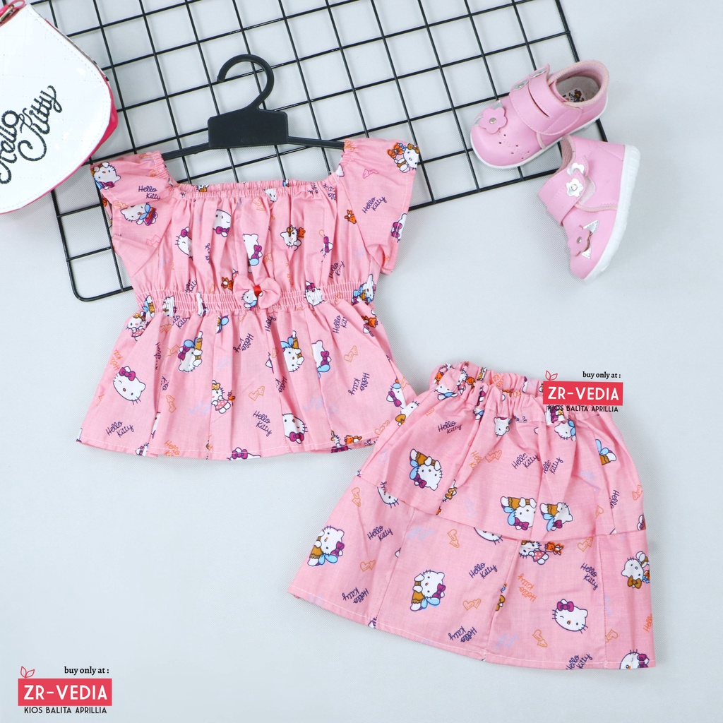 Kirana Set uk Bayi 3-18 Bulan / Setelan Anak Perempuan Lengan Pendek Atasan Baby Rok Pakaian Cewek Import