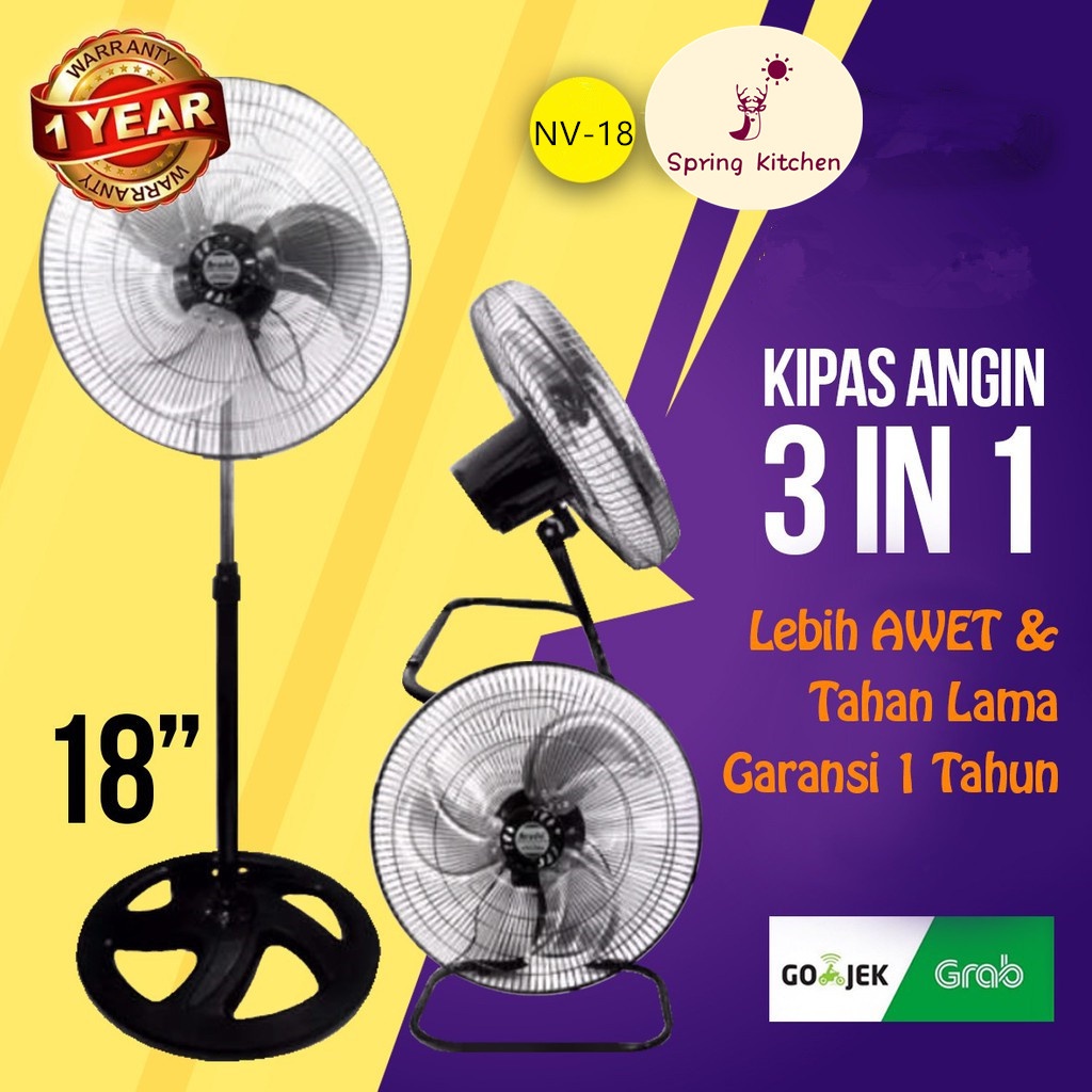 NEW VIVA Kipas angin besi 3 in 1 cyclone meja dinding berdiri 18 inch - duduk - dinding - berdiri