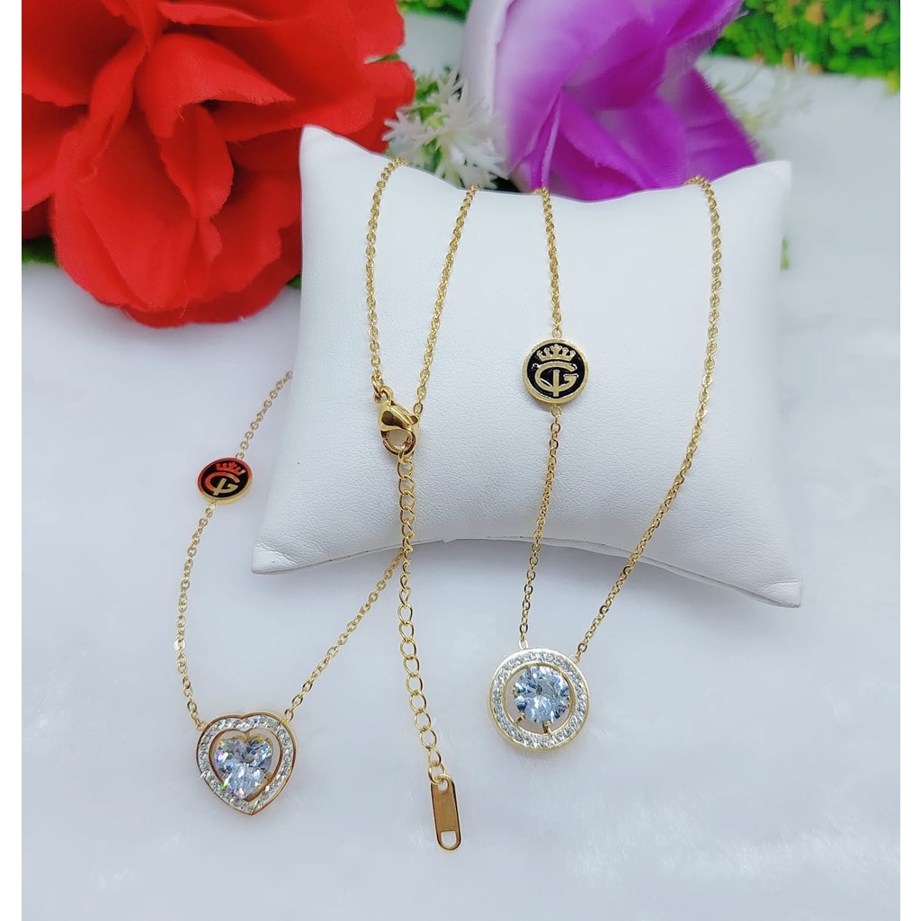 Kalung tirtanium permata perhiasan fashion 0437-0438