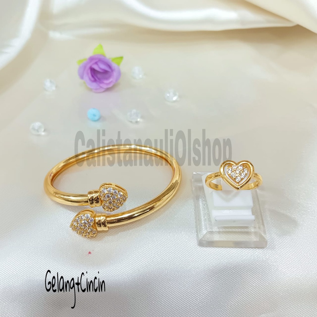 SET DEWASA LOVE ZIRCON TENGAH SIMANIS PERHIASAN EMAS  KOREA ANTI KARAT DAN ANTI LUNTUR