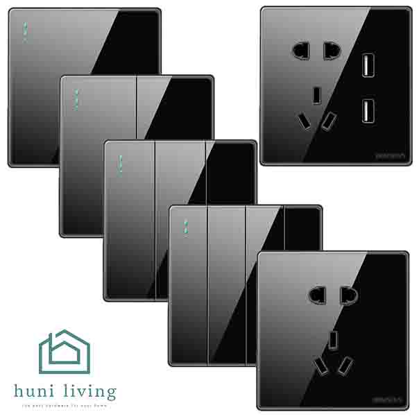Saklar / Sakelar Lampu Hitam Black Glossy 1/2/3 Gang Electrical Switch Bahan Akrilik