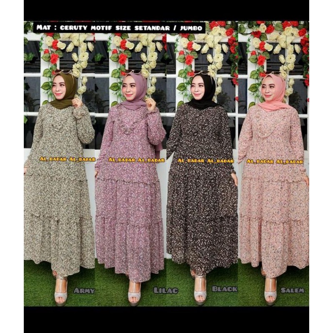 Dress Ceruty Motif Bunga | Fashion kekinian | Fashion Muslim | Gamis muslim | Dress